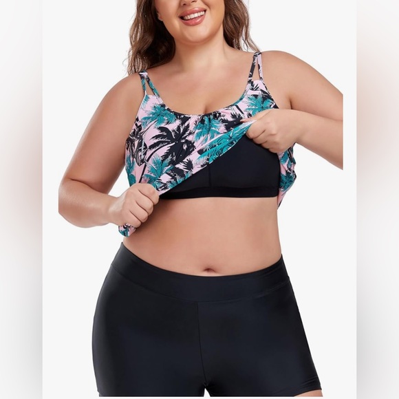 nwt-Ocean Blues 3Xl Plus Size Bandeau Tankini Boy short  Loose-Fitting Swimsuit - Picture 3 of 6